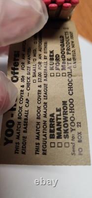 1958 Yoo-Hoo Mickey Mantle FULL UNUSED Matchbook. Vintage Super Rare