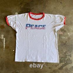 1960s SUPER RARE VINTAGE 60s PEACE ANTI-VIETNAM WAR PROTEST RINGER T-SHIRT SZ L