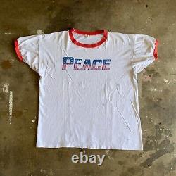 1960s SUPER RARE VINTAGE 60s PEACE ANTI-VIETNAM WAR PROTEST RINGER T-SHIRT SZ L