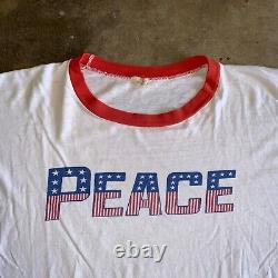 1960s SUPER RARE VINTAGE 60s PEACE ANTI-VIETNAM WAR PROTEST RINGER T-SHIRT SZ L