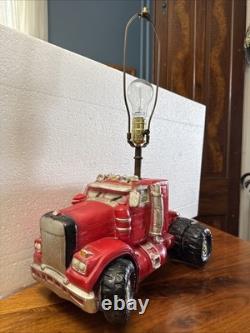 1970s Super Rare Vintage Heavy Chalkware Carnival Big Rig Truck Man Cave Lamp