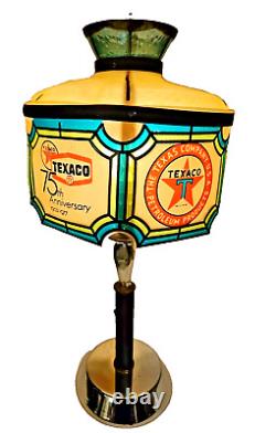 1977 TEXACO Lamp Stained Glass Table Light Super rare Vintage