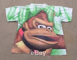90s Vintage Donkey Kong Super Nintendo N64 All Over Print Rare Gaming T-shirt