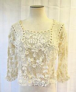 Antique Edwardian Irish Crochet Lace Blouse Early 1900s Ivory 38 Bust Rare