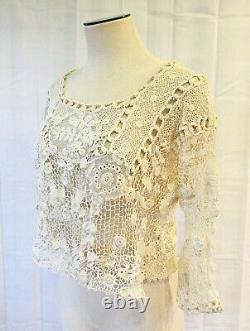 Antique Edwardian Irish Crochet Lace Blouse Early 1900s Ivory 38 Bust Rare