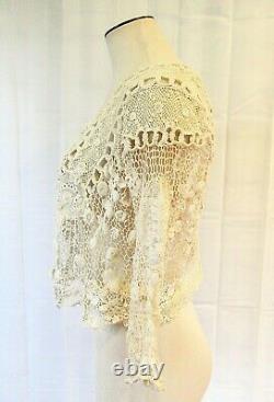 Antique Edwardian Irish Crochet Lace Blouse Early 1900s Ivory 38 Bust Rare