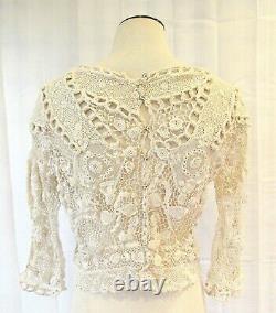 Antique Edwardian Irish Crochet Lace Blouse Early 1900s Ivory 38 Bust Rare