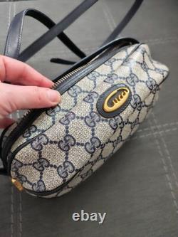 Auth Super RARE Vintage Gucci Cylinder Crossbody Navy Shoulder Bag With Dustbag
