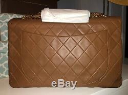 Auth Vintage CHANEL Jumbo XL Maxi Bag 24k Gold SUPER RARE! TAN Brown