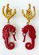 Authentic Ysl Yves Saint Laurent Vintage Super Rare Sea Horse Coral Earrings