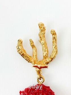 Authentic Ysl Yves Saint Laurent Vintage Super Rare Sea Horse Coral Earrings