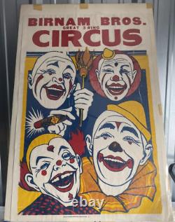 BIRNAM BROS 3 Ring Circus-4 Clown Poster 42x28 Super Rare Vintage Poster