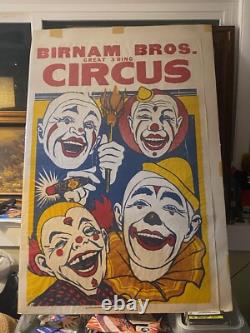 BIRNAM BROS 3 Ring Circus-4 Clown Poster 42x28 Super Rare Vintage Poster