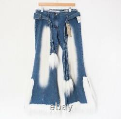 Crest Vintage 00's Super RARE NWT Fur Y2K Bleached Wide Leg Low Rise Jeans