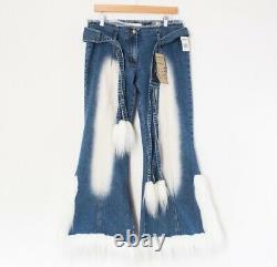 Crest Vintage 00's Super RARE NWT Fur Y2K Bleached Wide Leg Low Rise Jeans