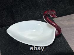 Duncan & Miller Super Rare Milk Glass Swan Ruby Neck Head Htf Vintage Pall Mall