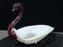 Duncan & Miller Super Rare Milk Glass Swan Ruby Neck Head Htf Vintage Pall Mall