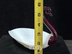 Duncan & Miller Super Rare Milk Glass Swan Ruby Neck Head Htf Vintage Pall Mall