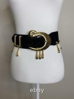 Escada Vintage SUPER RARE Suede Statement Thick Belt with Dangle Gold Charms 80s