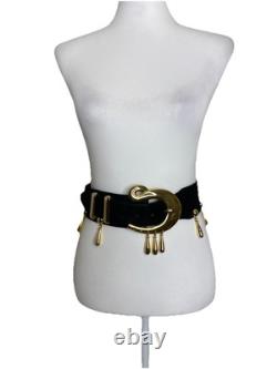 Escada Vintage SUPER RARE Suede Statement Thick Belt with Dangle Gold Charms 80s