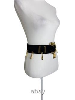 Escada Vintage SUPER RARE Suede Statement Thick Belt with Dangle Gold Charms 80s