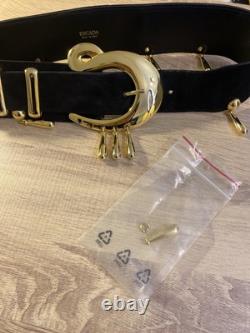 Escada Vintage SUPER RARE Suede Statement Thick Belt with Dangle Gold Charms 80s