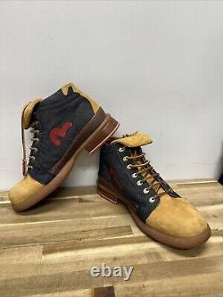 Evisu Boots Super Rare Vintage Leather Denim Embroidered Crane UK 10 US 11 Mens