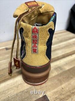 Evisu Boots Super Rare Vintage Leather Denim Embroidered Crane UK 10 US 11 Mens