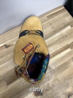 Evisu Boots Super Rare Vintage Leather Denim Embroidered Crane UK 10 US 11 Mens