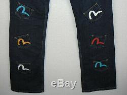 Evisu Model 710 Vintage Multi Pocket Jeans Super Rare Unique Blue Denim 29W 34L