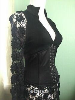 Exquisite Vintage 90s Gothic Corset Top Crochet Sleeves Black XS INCREDIBLY RARE