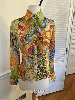 Gianni Versace Rare Vintage Silk Baroque Ruffle Collar Blouse Shirt Top Sz 40