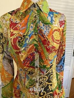 Gianni Versace Rare Vintage Silk Baroque Ruffle Collar Blouse Shirt Top Sz 40