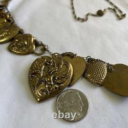 Gorgeous vintage Pididdly Links brass-tone heart charm necklace Super Rare 36+