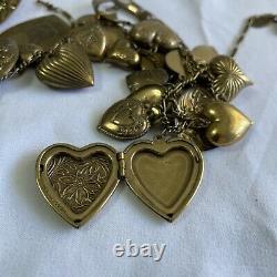 Gorgeous vintage Pididdly Links brass-tone heart charm necklace Super Rare 36+