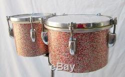 Gretsch Super Rare! Round Badge Peacock Sparkle Bongos And Stand 8+ 6 Vintage