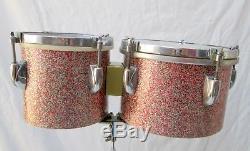 Gretsch Super Rare! Round Badge Peacock Sparkle Bongos And Stand 8+ 6 Vintage
