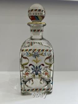 Hand Painted Glass Decanter Portugal 1950s Super Rare Vintage Collectible