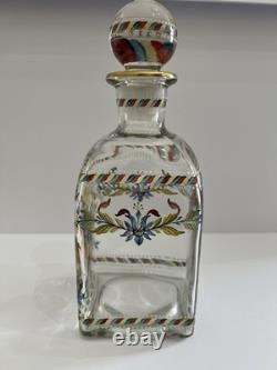 Hand Painted Glass Decanter Portugal 1950s Super Rare Vintage Collectible
