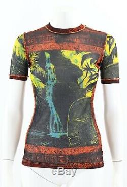 Jean Paul Gaultier Classique Rare Vintage T-shirt Top Waterfall Print Mesh Sz M
