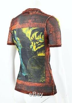 Jean Paul Gaultier Classique Rare Vintage T-shirt Top Waterfall Print Mesh Sz M
