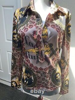 Jean Paul Gaultier RARE VINTAGE COLLECTORS roses faces perforated blouse shirt L