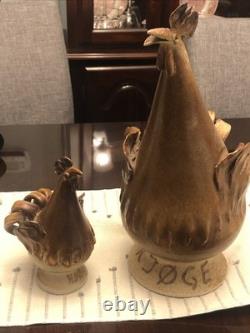 KJOGE Danmark Denmark Super Rare Vintage Pottery Stoneware Set Roosters Chicken