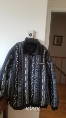 Mens Super Rare Vintage COOGI Zip Up Sweater Jacket 4XL Black Gray Colorway