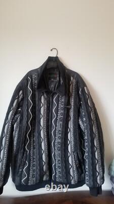 Mens Super Rare Vintage COOGI Zip Up Sweater Jacket 4XL Black Gray Colorway