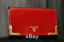 Prada Neiman Marcus 100th An. Cherry Brass Purse Clutch withStrap SUPER RARE