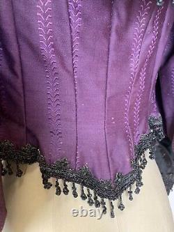 RARE Antique Victorian Purple silk Bridgerton corset bodice with jet beads AS IS