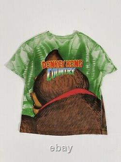 RARE Vintage 1990s Green Donkey Kong Country Super Nintendo T-Shirt Sz L/XL