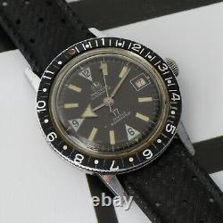 RARE Vintage Diver Watch Ollech & Wajs OW Black Dial Super Cool Running 37.8mm