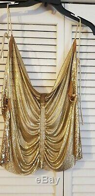 RARE Vintage Whiting Davis gold metal mesh / chainmail shirt / top, disco